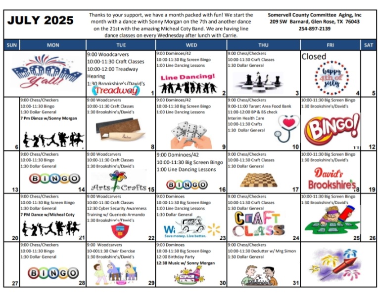 July Events calendar